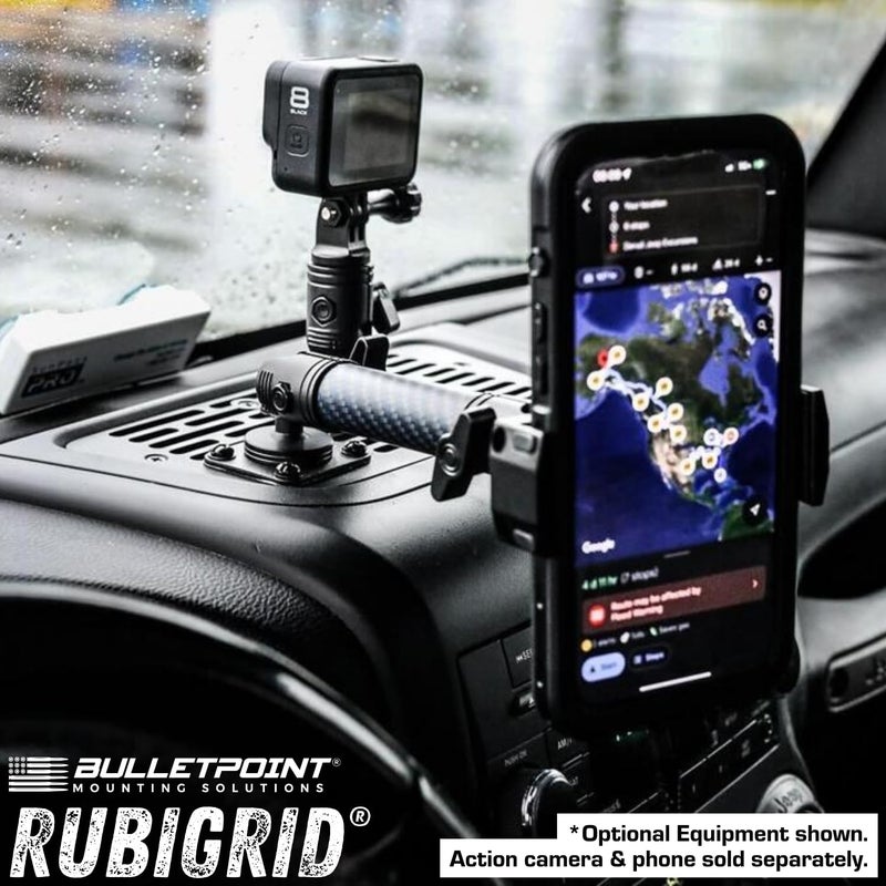 رصاصة حامل الهاتف الخلوي Bulletpoint Dash متوافق مع 2011-2018 Jeep Wrangler JK JKU 20 مم حامل كروي (RubiGrid متعدد الأجهزة) - Image 2